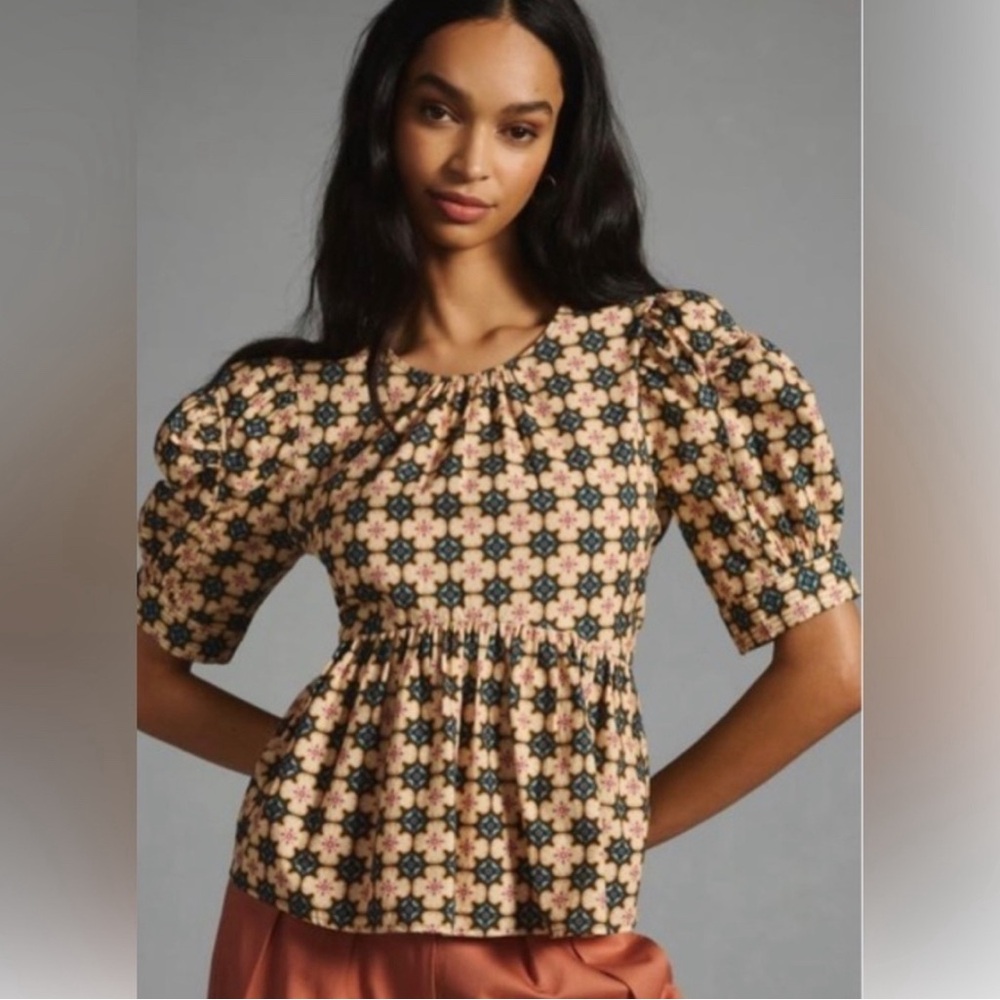 Anthropologie Let Me Be Puff Sleeve Top Size S small